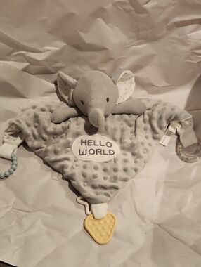 Dream Gro "Hello World" Elephant Activity Blankie, a plush baby security blanket